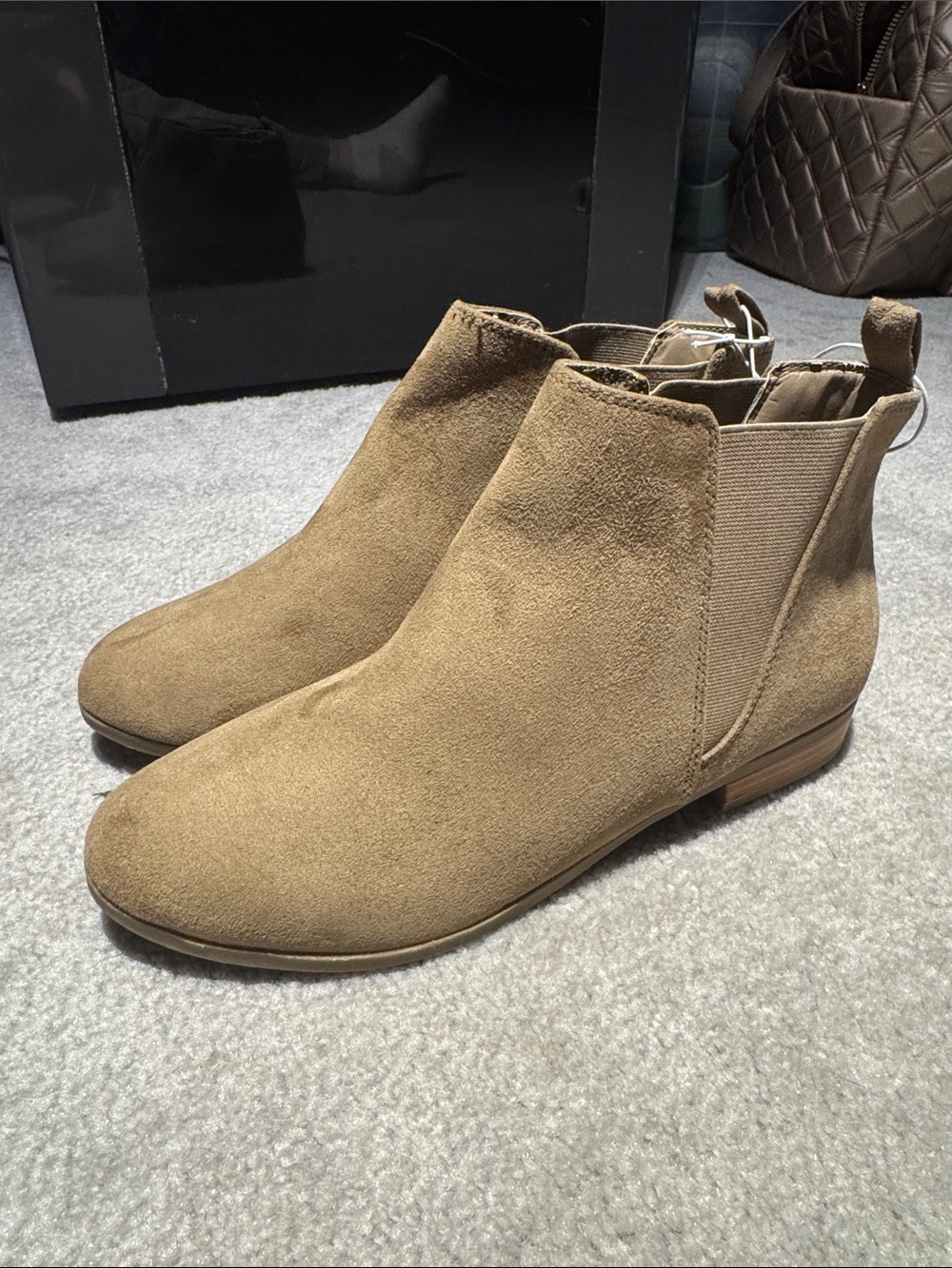 Women's Tan Suede Chelsea Booties with Side Elastic